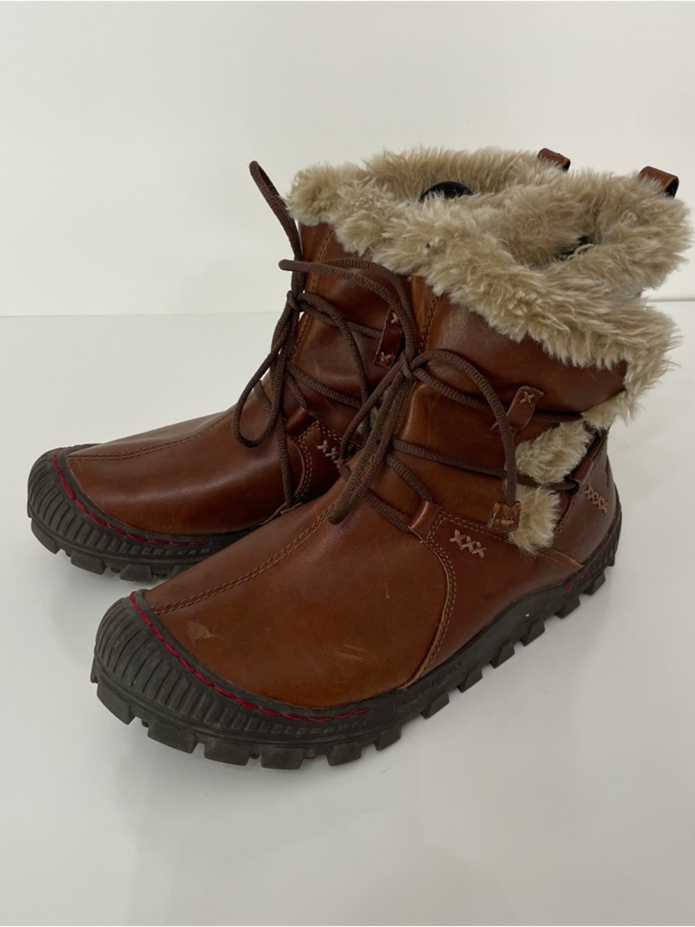 Earth Kalso Bridle Brown Leather Lace-Up Faux Fur Winter Boots, Women's size 9 - Picture 2 of 12